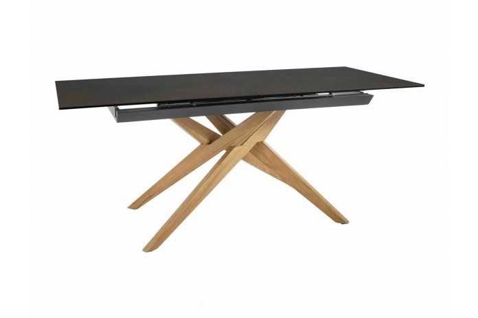Table à rallonge avec plateau en céramique et pieds bois 180(230)x90 cm Loreto