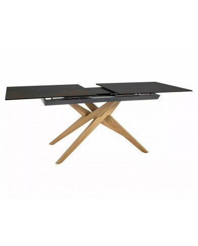 Table à rallonge avec plateau en céramique et pieds bois 180(230)x90 cm Loreto