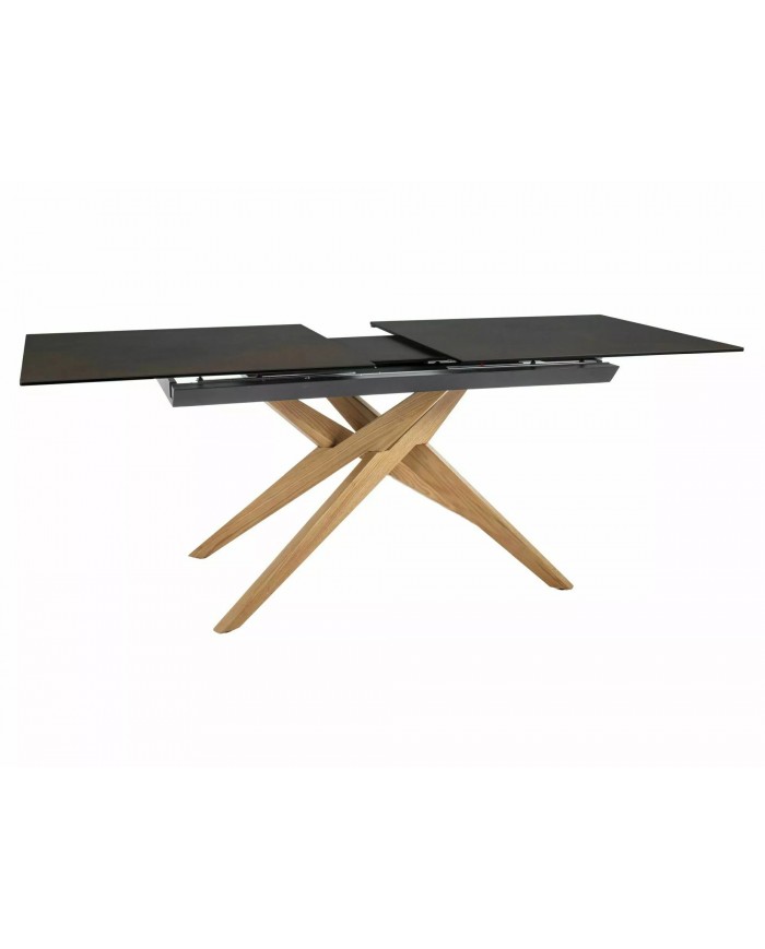 Table à rallonge avec plateau en céramique et pieds bois 180(230)x90 cm Loreto