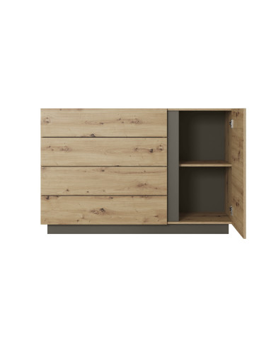 Commode étagères une porte et 4 tiroirs Chêne Artisanal & Graphite Mobilinea Artisan