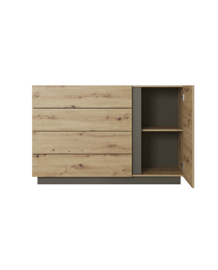 Commode étagères une porte et 4 tiroirs Chêne Artisanal & Graphite Mobilinea Artisan