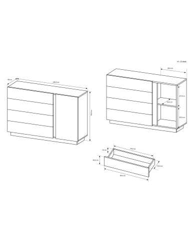 Commode étagères une porte et 4 tiroirs Chêne Artisanal & Graphite Mobilinea Artisan