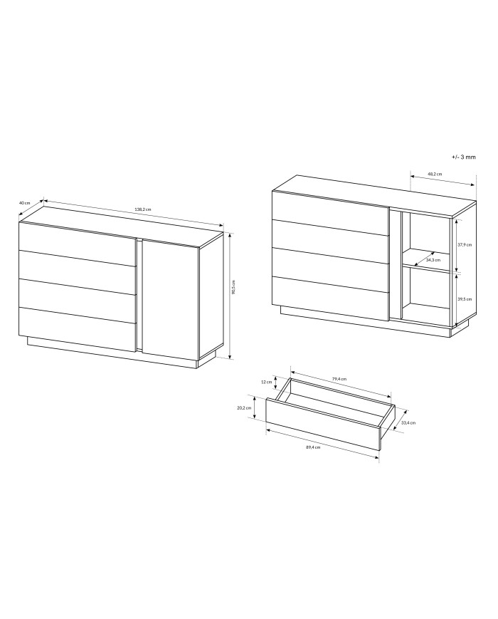 Commode étagères une porte et 4 tiroirs Chêne Artisanal & Graphite Mobilinea Artisan