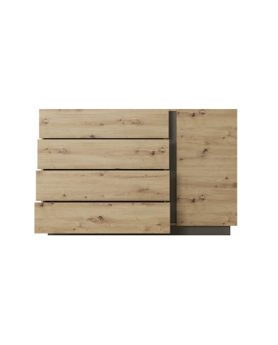 Commode étagères une porte et 4 tiroirs Chêne Artisanal & Graphite Mobilinea Artisan