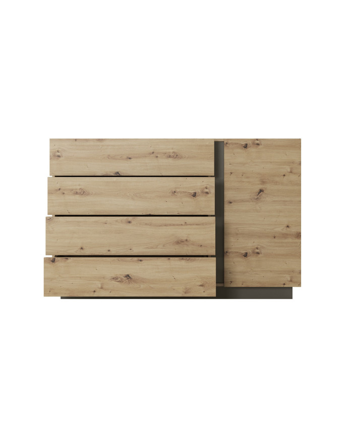 Commode étagères une porte et 4 tiroirs Chêne Artisanal & Graphite Mobilinea Artisan