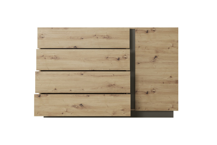 Commode étagères une porte et 4 tiroirs Chêne Artisanal & Graphite Mobilinea Artisan
