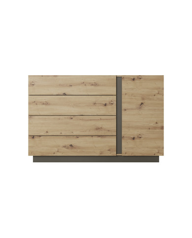 Commode étagères une porte et 4 tiroirs Chêne Artisanal & Graphite Mobilinea Artisan