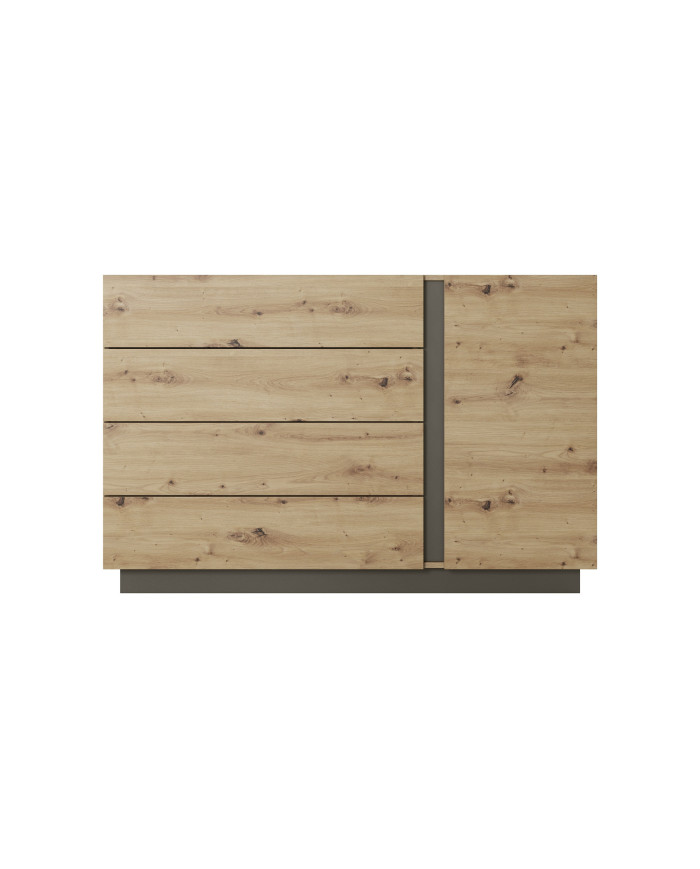 Commode étagères une porte et 4 tiroirs Chêne Artisanal & Graphite Mobilinea Artisan