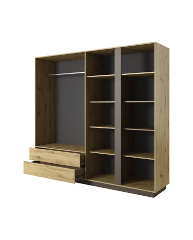 Armoire 4 portes avec 2 miroirs et 2 tiroirs 220 cm chêne artisan et graphite 220 cm Mobilinea artisan