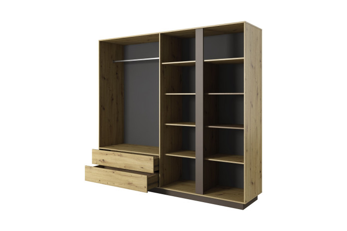 Armoire 4 portes avec 2 miroirs et 2 tiroirs 220 cm chêne artisan et graphite 220 cm Mobilinea artisan