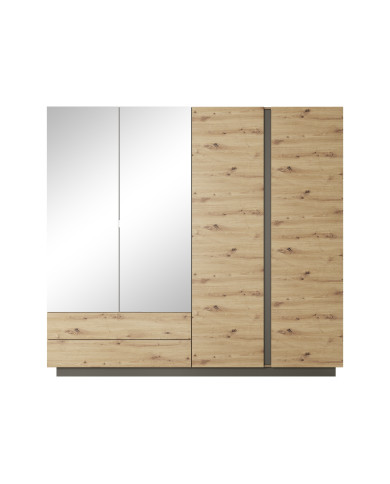 Armoire 4 portes avec 2 miroirs et 2 tiroirs 220 cm chêne artisan et graphite 220 cm Mobilinea artisan