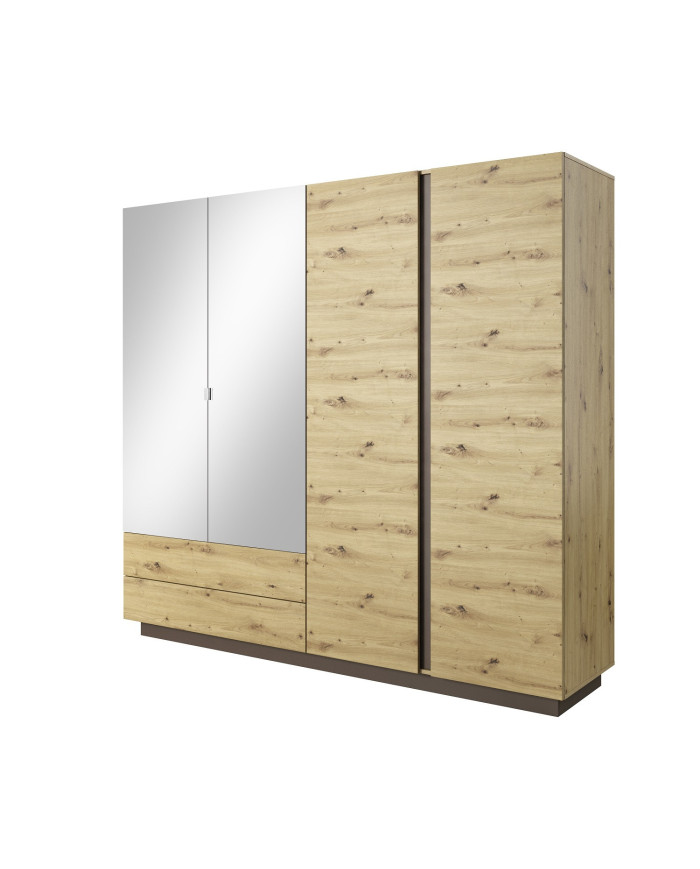 Armoire 4 portes avec 2 miroirs et 2 tiroirs 220 cm chêne artisan et graphite 220 cm Mobilinea artisan