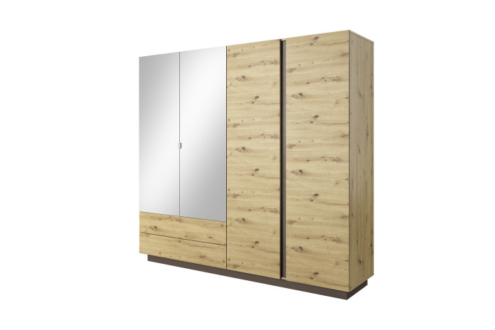 Armoire 4 portes avec 2 miroirs et 2 tiroirs 220 cm chêne artisan et graphite 220 cm Mobilinea artisan