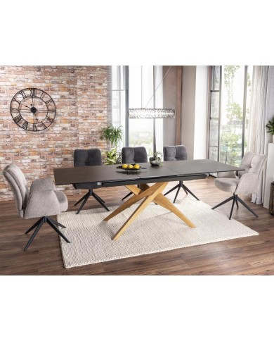 Table à rallonge avec plateau en céramique et pieds bois 180(230)x90 cm Loreto