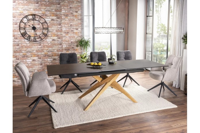 Table à rallonge avec plateau en céramique et pieds bois 180(230)x90 cm Loreto