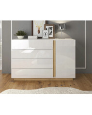Commode étagères une porte et 4 tiroirs blanc brillant Mobilinea White