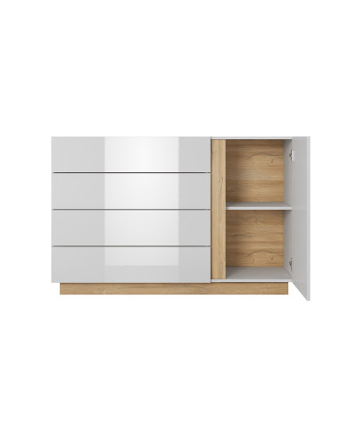 Commode étagères une porte et 4 tiroirs blanc brillant Mobilinea White