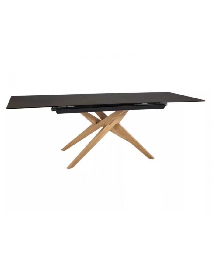 Table à rallonge avec plateau en céramique et pieds bois 180(230)x90 cm Loreto