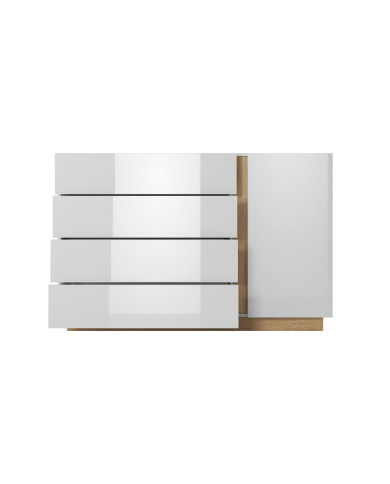 Commode étagères une porte et 4 tiroirs blanc brillant Mobilinea White
