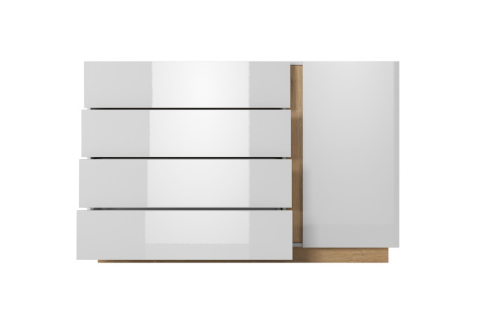 Commode étagères une porte et 4 tiroirs blanc brillant Mobilinea White