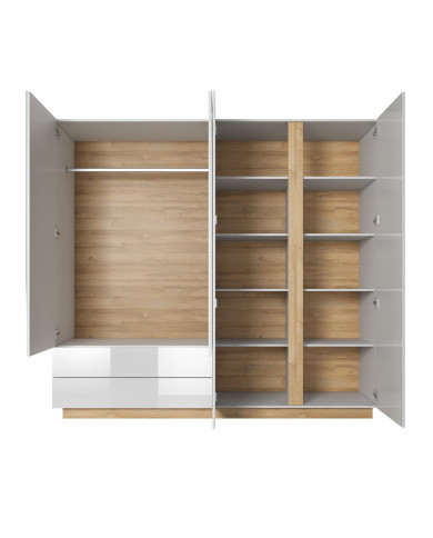 Armoire 4 portes avec 2 miroirs et 2 tiroirs 220 cm blanc brillant 220 cm Mobilinea White