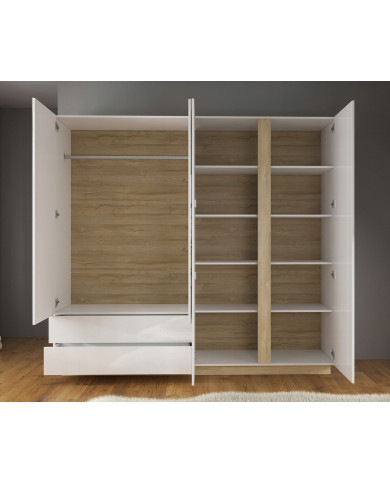 Armoire 4 portes avec 2 miroirs et 2 tiroirs 220 cm blanc brillant 220 cm Mobilinea White