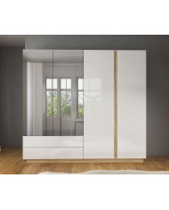 Armoire 4 portes avec 2 miroirs et 2 tiroirs 220 cm blanc brillant 220 cm Mobilinea White