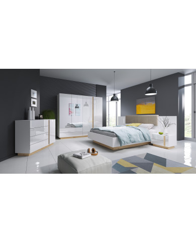 Armoire 4 portes avec 2 miroirs et 2 tiroirs 220 cm blanc brillant 220 cm Mobilinea White