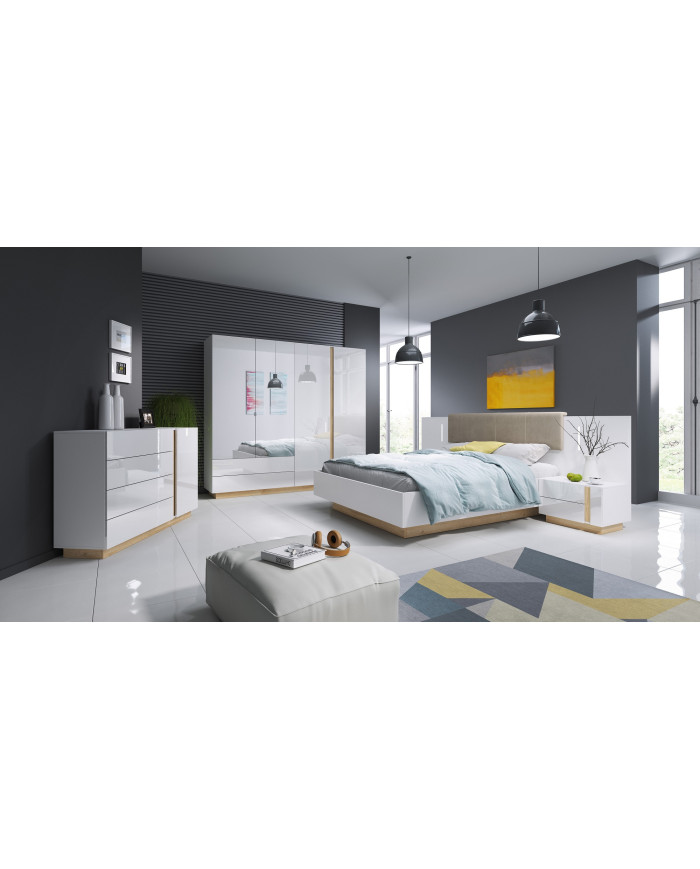 Armoire 4 portes avec 2 miroirs et 2 tiroirs 220 cm blanc brillant 220 cm Mobilinea White