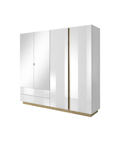 Armoire 4 portes avec 2 miroirs et 2 tiroirs 220 cm blanc brillant 220 cm Mobilinea White