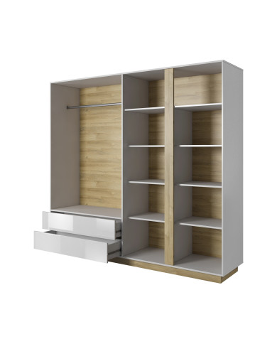 Armoire 4 portes avec 2 miroirs et 2 tiroirs 220 cm blanc brillant 220 cm Mobilinea White