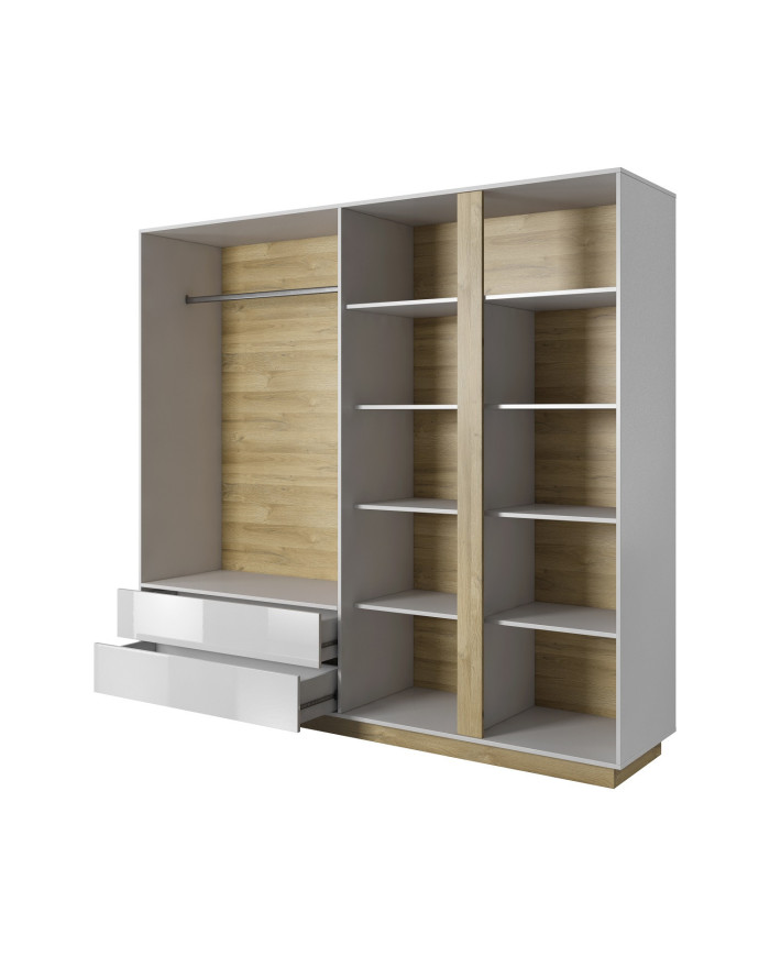 Armoire 4 portes avec 2 miroirs et 2 tiroirs 220 cm blanc brillant 220 cm Mobilinea White