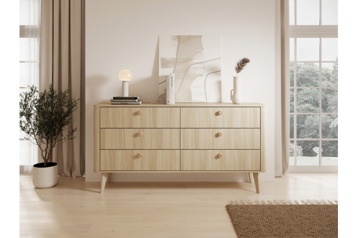 Commode 6 tiroirs chêne barista 163 cm ELIA
