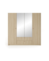 Armoire penderie étagères 4 portes et 2 miroirs avec 2 tiroirs chêne barista 213 cm ELIA