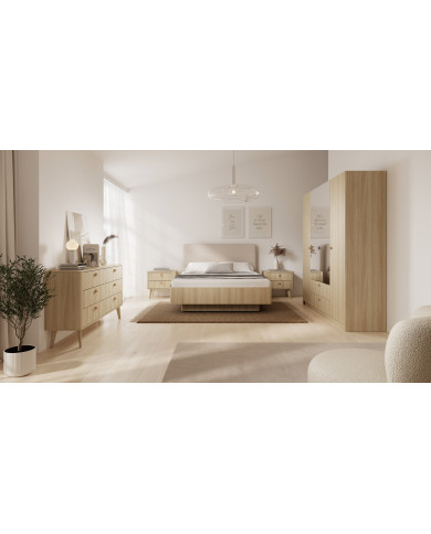 Armoire penderie étagères 4 portes et 2 miroirs avec 2 tiroirs chêne barista 213 cm ELIA