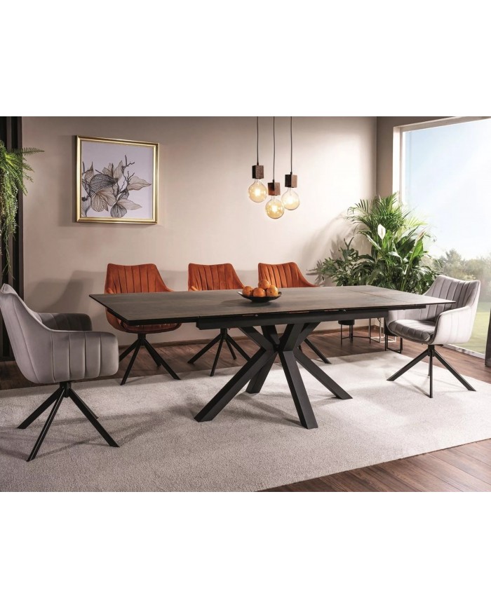 Table extensible plateau céramique espagnole à effet bois et structure métal COLOMBO