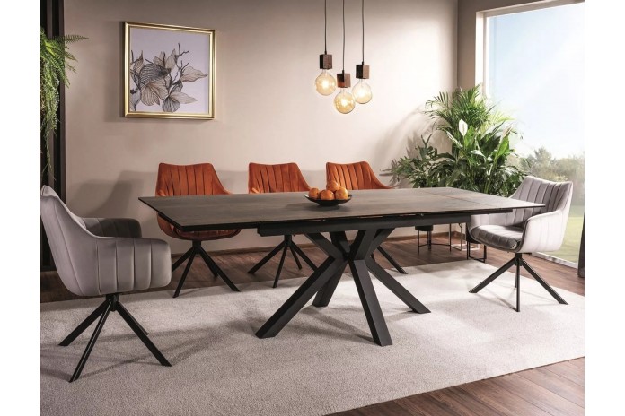 Table extensible plateau céramique espagnole à effet bois et structure métal COLOMBO