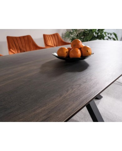 Table extensible plateau céramique espagnole à effet bois et structure métal COLOMBO