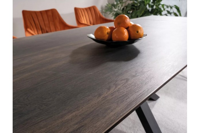 Table extensible plateau céramique espagnole à effet bois et structure métal COLOMBO