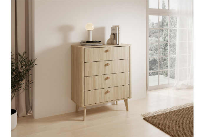 Commode 4 tiroirs chêne barista 88 cm ELIA