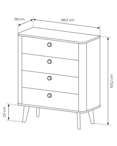 Commode 4 tiroirs chêne barista 88 cm ELIA
