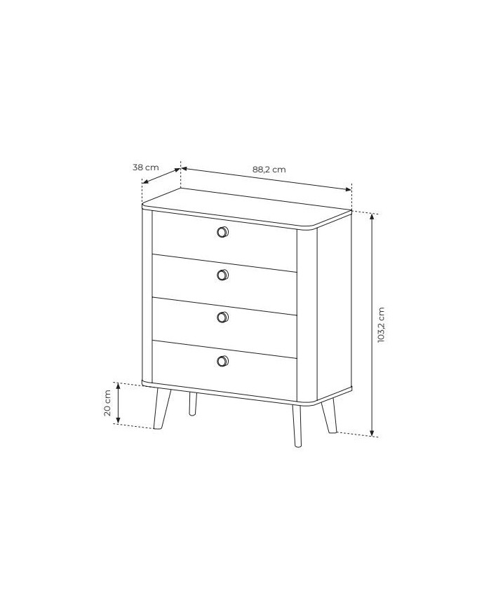 Commode 4 tiroirs chêne barista 88 cm ELIA