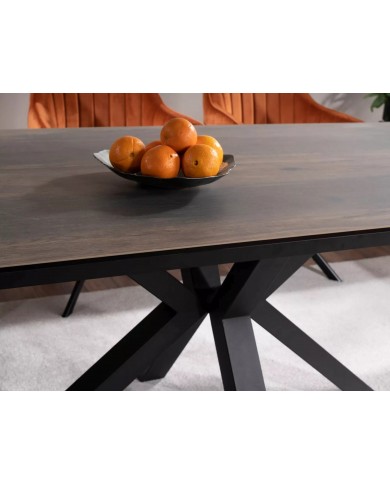 Table extensible plateau céramique espagnole à effet bois et structure métal COLOMBO