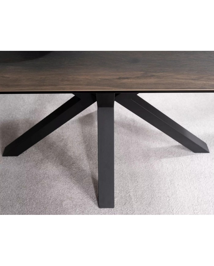 Table extensible plateau céramique espagnole à effet bois et structure métal COLOMBO