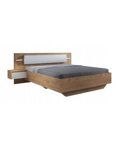 PACK : Lit avec tête de lit capitonnée et table de chevets avec LEDs intégrées 160x200 cm Lexo + matelas 160x200 cm Ajura