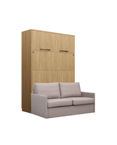 Pack : Armoire lit escamotable avec canapé Emma 04 140x200 cm Chêne huilé  + 2 armoires colonne DELUXE