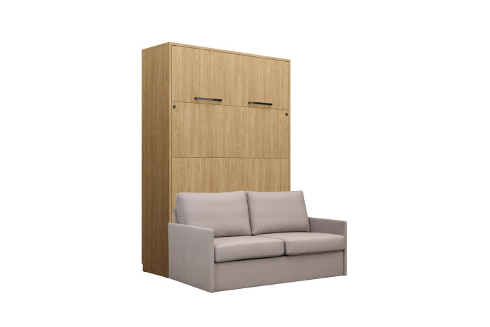 Pack : Armoire lit escamotable avec canapé Emma 04 140x200 cm Chêne huilé  + 2 armoires colonne DELUXE