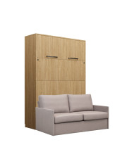 Pack : Armoire lit escamotable avec canapé Emma 04 140x200 cm Chêne huilé  + 2 armoires colonne DELUXE