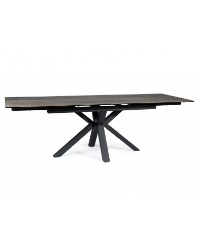 Table extensible plateau céramique espagnole à effet bois et structure métal COLOMBO