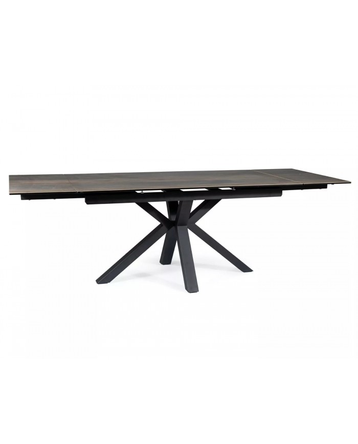 Table extensible plateau céramique espagnole à effet bois et structure métal COLOMBO